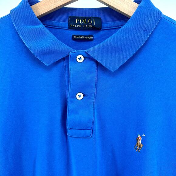 Y2K Polo Ralph Lauren Blue 100% Cotton Pima Soft Touch Polo Shirt - Picture 2 of 7
